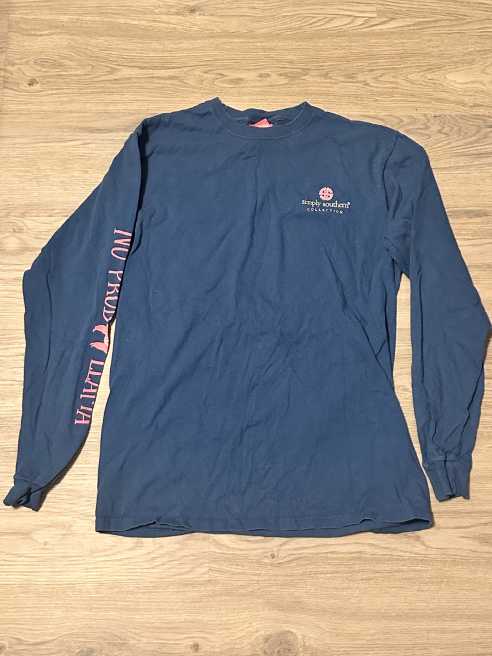 Simply Southern Navy Blue Long Sleeve Tee with Pink Accent llama design
